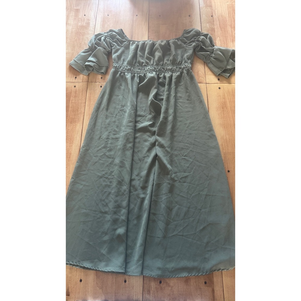 SHEIN Sage Green Off the Shoulder Smocked Maxi Dress Size M 6 Maternity Friendly